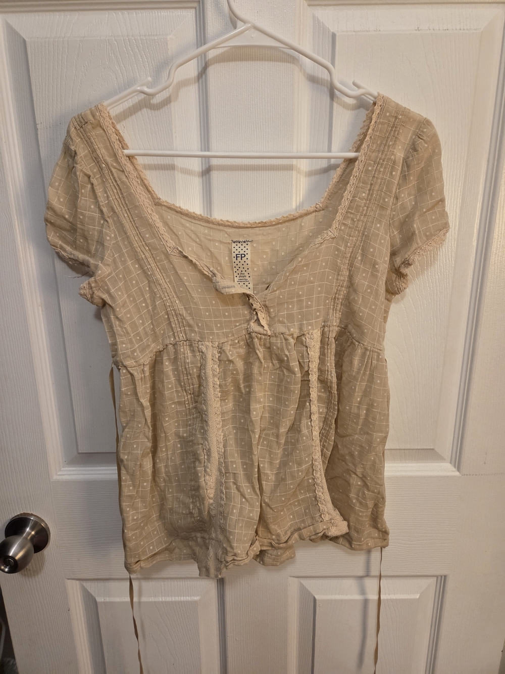 Free People Beige Short-Sleeve Peasant Blouse